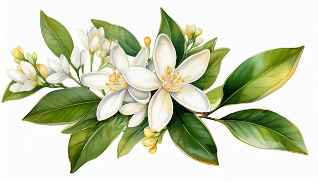 neroli blossom citrus bloom orange tree white flowers buds and leaves isolated transparent
