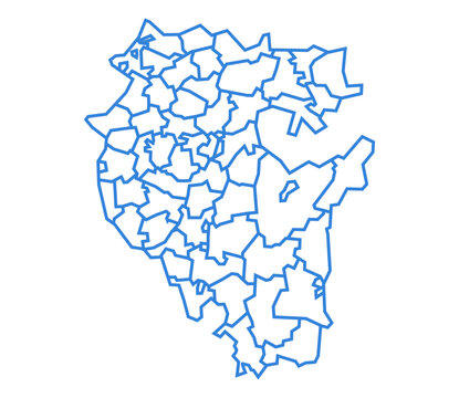 Republic of Bashkortostan map with district boundaries: blue outline