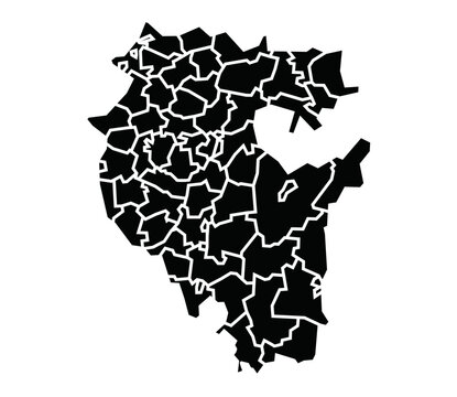 Republic of Bashkortostan map with district boundaries: flat black