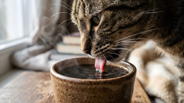 generate image of a cat drinking coffee