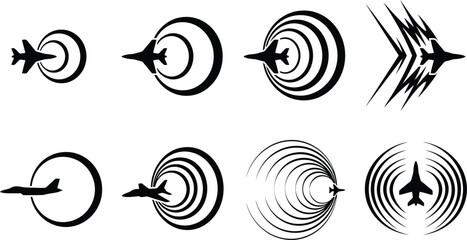 Jet Fighter Icons With Sound Waves And Sonic Boom Effects vector © shahzad