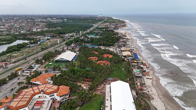 Aerial view of Accra City shoreline 