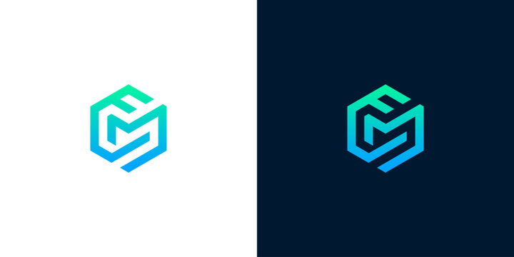 Modern Geometric Hexagon Monogram Logo Design Featuring Intertwined Letters F and M in a Professional Gradient Style