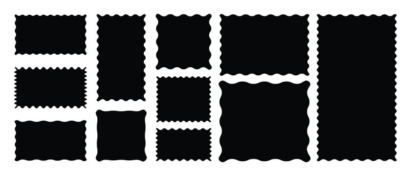 Geometric zig zag wavy stickers. Zig zag square shape collection. set wavy edge frames. vector illustration.
