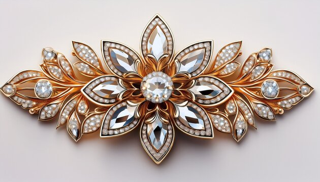 broach with golden and silver leaves and diamonds isolated on white created with generative ai
