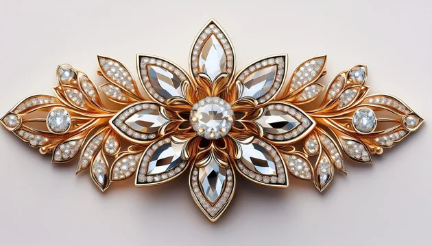 broach with golden and silver leaves and diamonds isolated on white created with generative ai