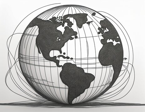 continuous line drawing globe image with white background