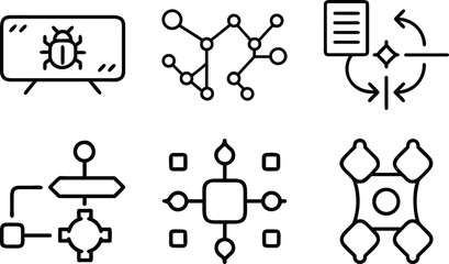 Fototapeta premium Bug icon on screen and data flow analysis and target achieve and process and diagram.