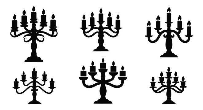 Candelabras Collection Black Silhouette Against White Background