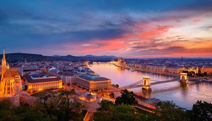Fototapeta premium the breathtaking budapest skyline at dusk showcases a stunning silhouette of the city