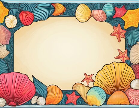 summer beach sea shells border frame