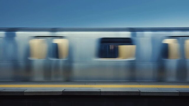 Blurred subway train rushing past an outdoor platform