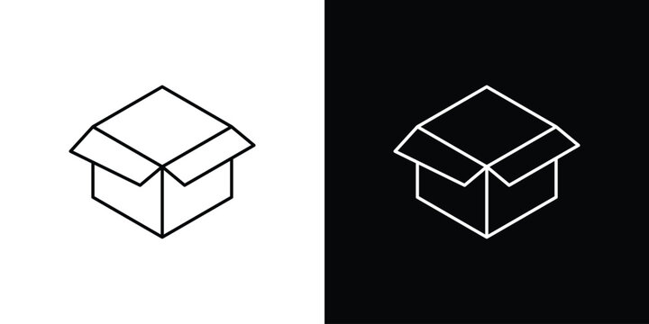 Box opened icon symbol black illustration set. line and flat designs