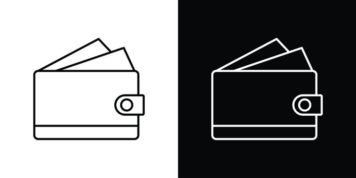 Cryptocurrency wallet icon symbol black illustration set. line and flat designs
