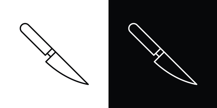Kitchen knife icon symbol black illustration set. line and flat designs