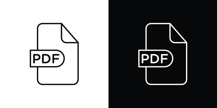 PDF file icon symbol black illustration set. line and flat designs