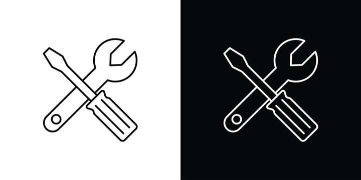 Repair tools icon symbol black illustration set. line and flat designs