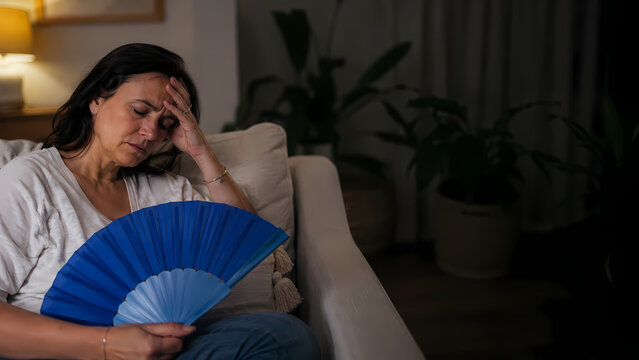 Femme fatigu&eacute;e avec &eacute;ventail en &eacute;t&eacute;