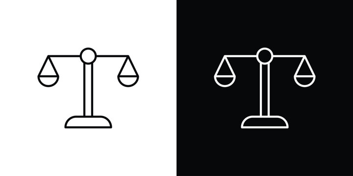 Scales of justice icon symbol black illustration set. line and flat designs
