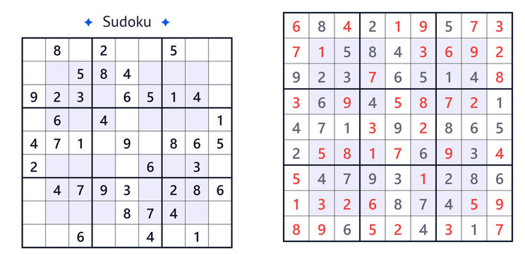 Sudoku puzzle grid with answers, hyper easy puzzle with shaded regions