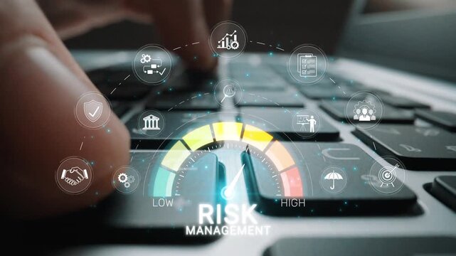 Business Risk Management Concept with Digital Elements Displayed on Keyboard Background Emphasizing Safety and Data Protection Strategies Sigmoid