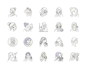 Fototapeta premium Woman Skincare Routine Steps Illustration or Skincare Application Steps Icon Design