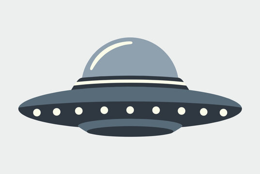 Classic silver and dark blue flying saucer unidentified flying object for science fiction and extraterrestrial space themes.