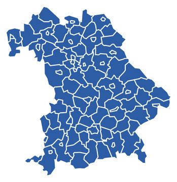 Bavaria state map with all districts filled in blue color on white background