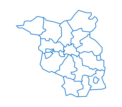 Brandenburg state map with all districts shown in blue outline on white background