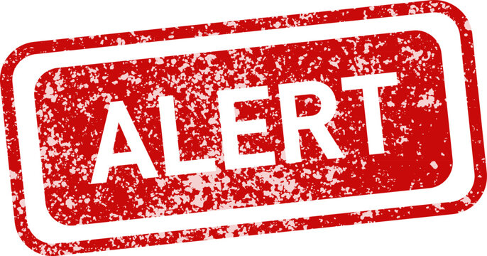 Red alert stamp with white text on white background