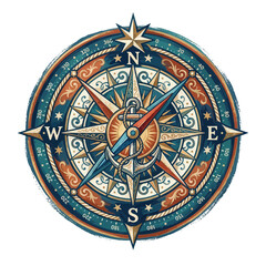 Obraz premium Antique Compass Rose Nautical Navigation Tool Vintage Style