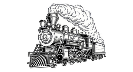 Antique steam locomotive engine with billowing smoke clouds © tanung