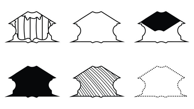 Abstract geometric house crest frame shapes set with diagonal stripes vertical lines and outline styles vector illustration