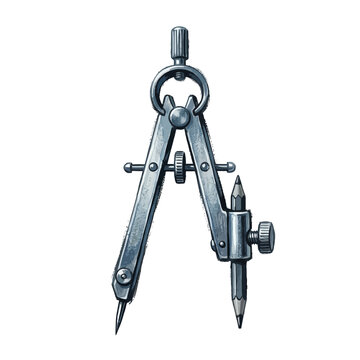 Drafting Compass Tool with Pencil, Drawing Instrument, Isolated on White