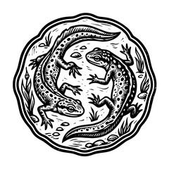 Obraz premium Vintage Woodcut Style Illustration of a Pair of Newts