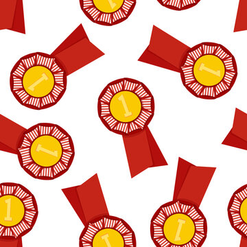 Seamless Red Award Rosette Pattern for Hobby Horsing on White Background