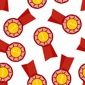Seamless Red Award Rosette Pattern for Hobby Horsing on White Background