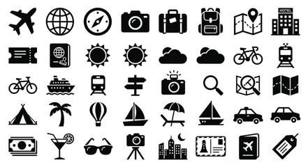Fototapeta premium Collection of Travel and Vacation Icons and Symbols.