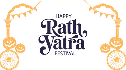 Happy Rath Yatra Festival Celebration Banner Featuring Traditional Chariot Wheels, Decorative Festive Elements, Cultural Heritage and Spiritual Event Design © VectAmaze