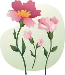 Fototapeta premium Beautiful Pink Flowers Illustration with Green Leaves Isolated on Soft Background - Vector Floral Graphic Element