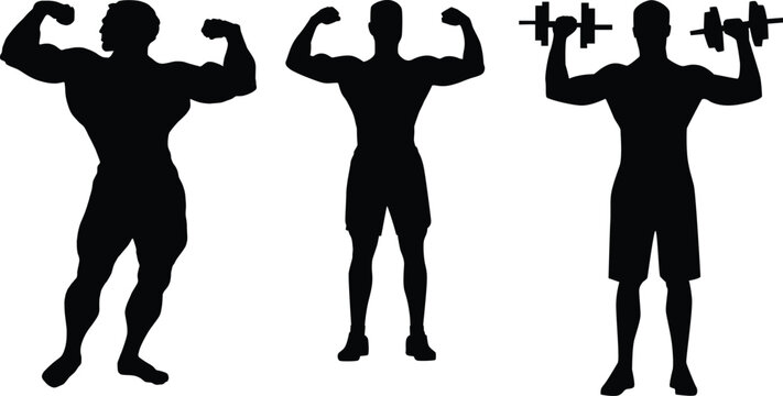 Muscular bodybuilder silhouette from behind, showcasing back definition, strength and fitness theme, clean vector illustration, isolated background..eps