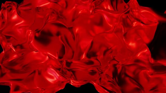 This work displays red abstract shapes moving and changing in four different frames. The focus is on 3D render and animation techniques that create interesting designs