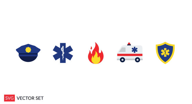 Emergency service symbols for police fire and medical responders