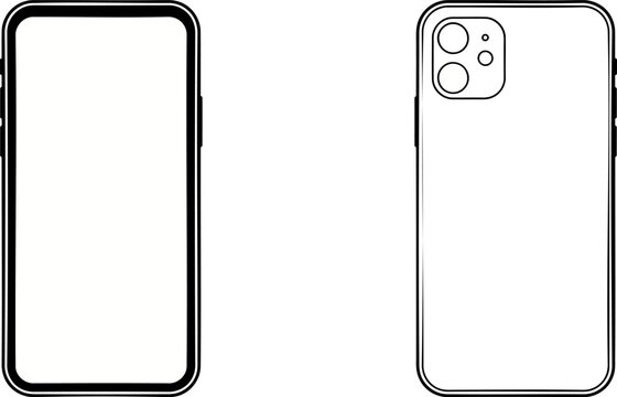 Smartphone Front and Back Mockup. Blank phone shown from front and rear with camera, realistic vector mockup for device presentation and product showcase.