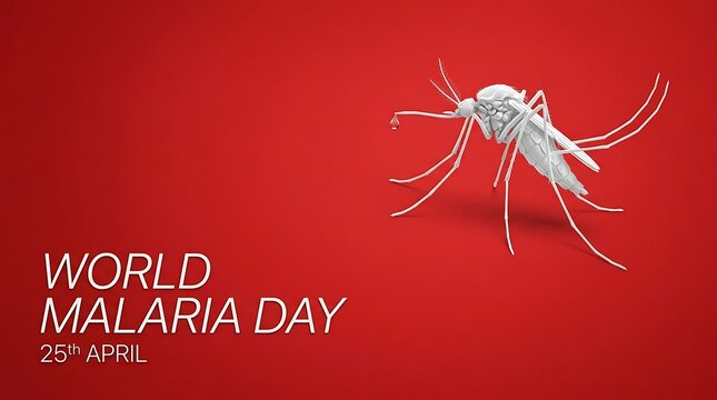 World malaria day awareness poster with mosquito graphic on red background for health campaigns