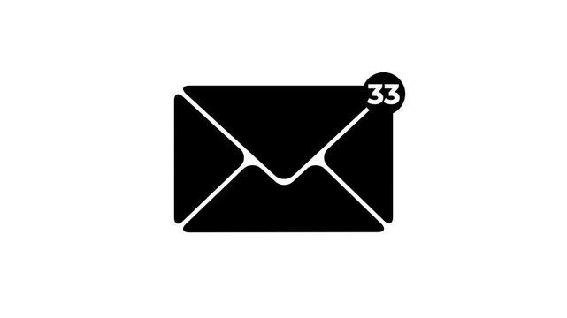 Black email envelope icon with a notification badge showing the number four representing new messages or incoming digital communication alerts for user interfaces and web design applications