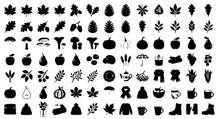 Fototapeta premium Autumn Nature and Cozy Lifestyle Elements Vector Bundle in Flat Realistic Style