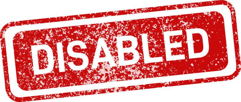 Red 'disabled' stamp with stars accessibility and status indication graphic