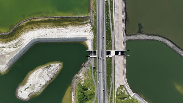 Aerial View of Fish Migration Infrastructure at the Afsluitdijk
