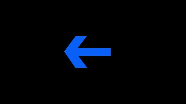 Bright blue arrow pointing to the left on a solid dark black background